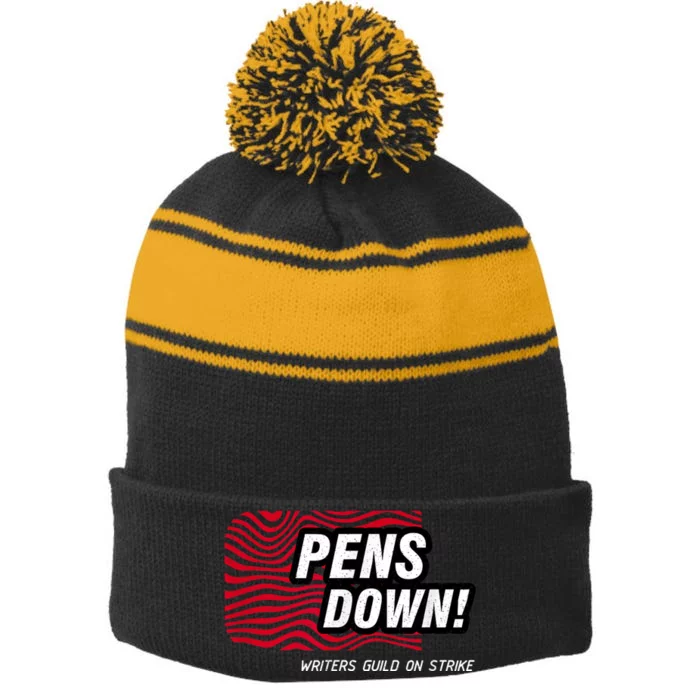 Pens Down Writers Guild On Strike Anti AI Chatbots WGA Stripe Pom Pom Beanie