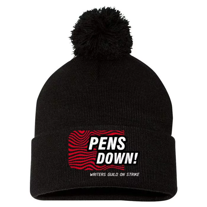 Pens Down Writers Guild On Strike Anti AI Chatbots WGA Pom Pom 12in Knit Beanie