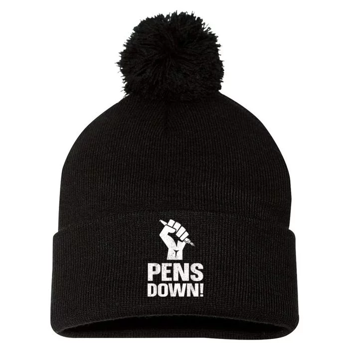 Pens Down Writers Guild Of America WGA On Strike Pom Pom 12in Knit Beanie