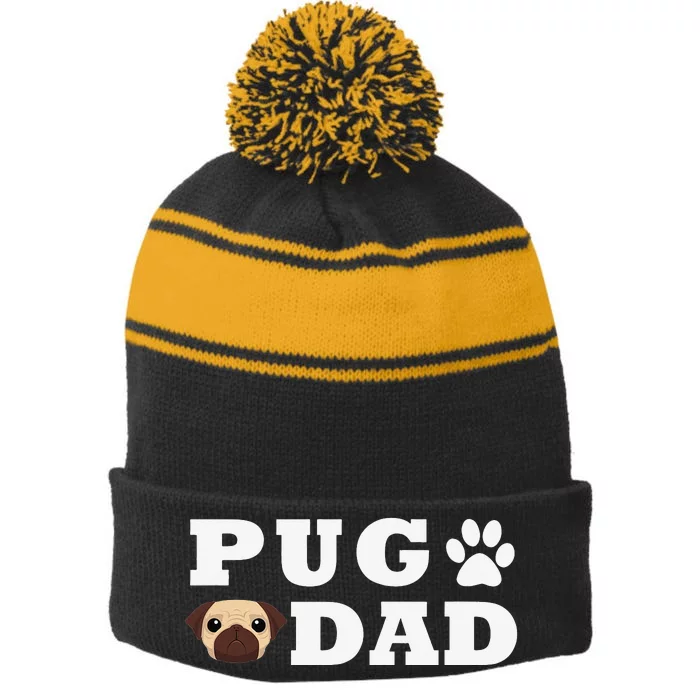 Pug Dad with Paw and Pug Graphic Stripe Pom Pom Beanie