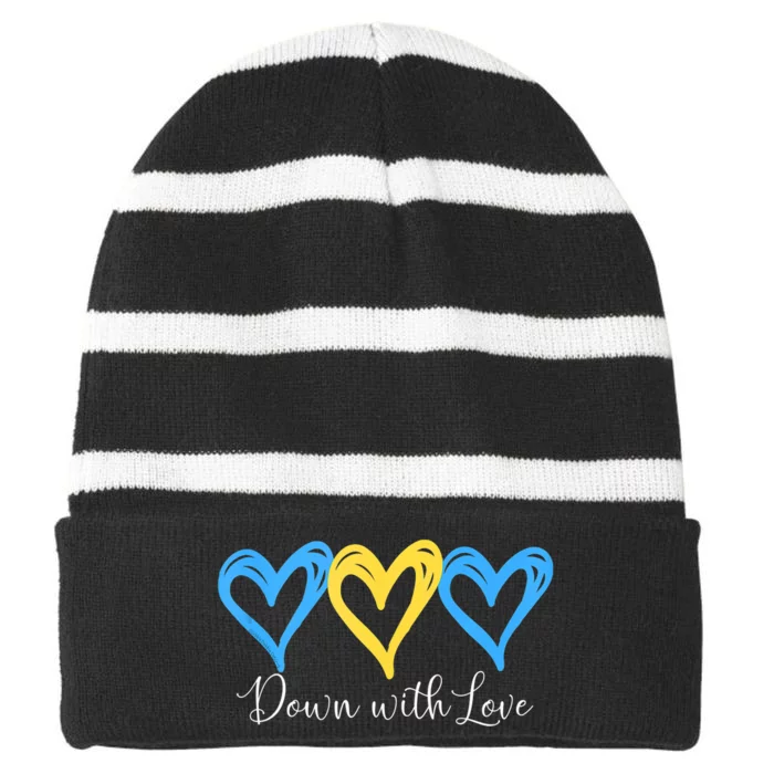 Pretty Down With Love World Down Syndrome Awareness Day Striped Beanie with Solid Band