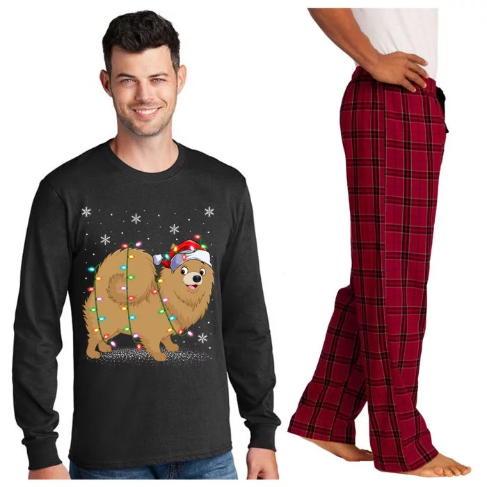 Pomeranian Dog Xmas Lighting Santa Pomeranian Christmas Gift Long Sleeve Pajama Set