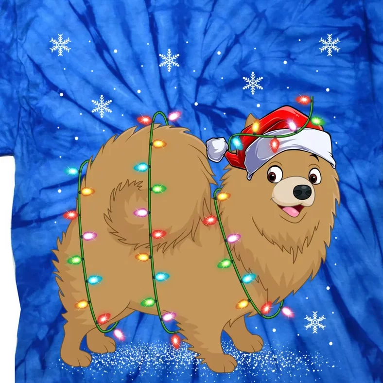 Pomeranian Dog Xmas Lighting Santa Pomeranian Christmas Gift Tie-Dye T-Shirt