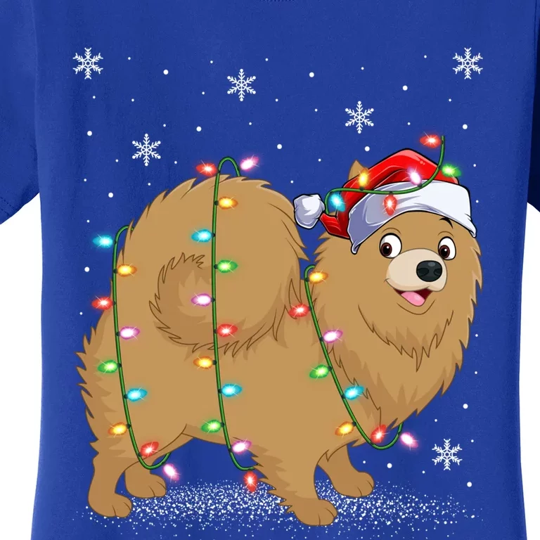 Pomeranian Dog Xmas Lighting Santa Pomeranian Christmas Gift Women's T-Shirt