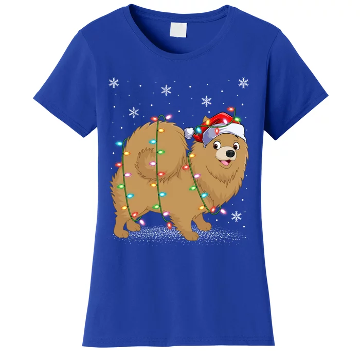 Pomeranian Dog Xmas Lighting Santa Pomeranian Christmas Gift Women's T-Shirt