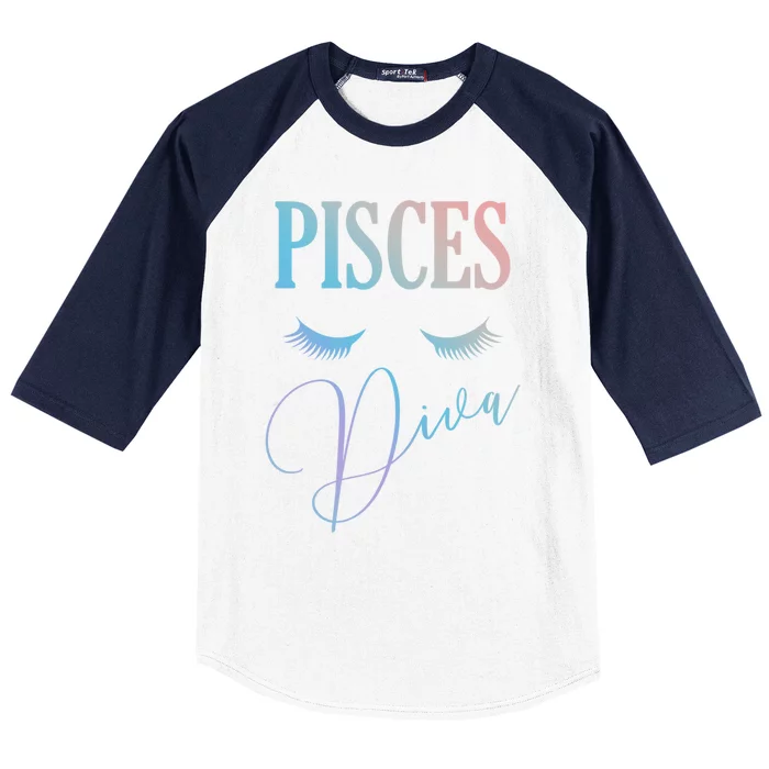 Pisces Diva Zodiac Birthday Horoscope Queen Lashes March Gift Baseball Sleeve Shirt