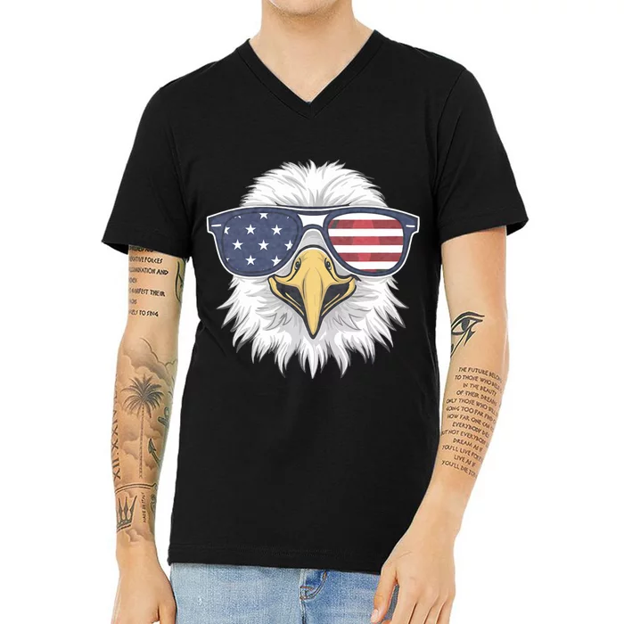 Patriotic Eagle 4th Of July Usa American Flag V-Neck T-Shirt