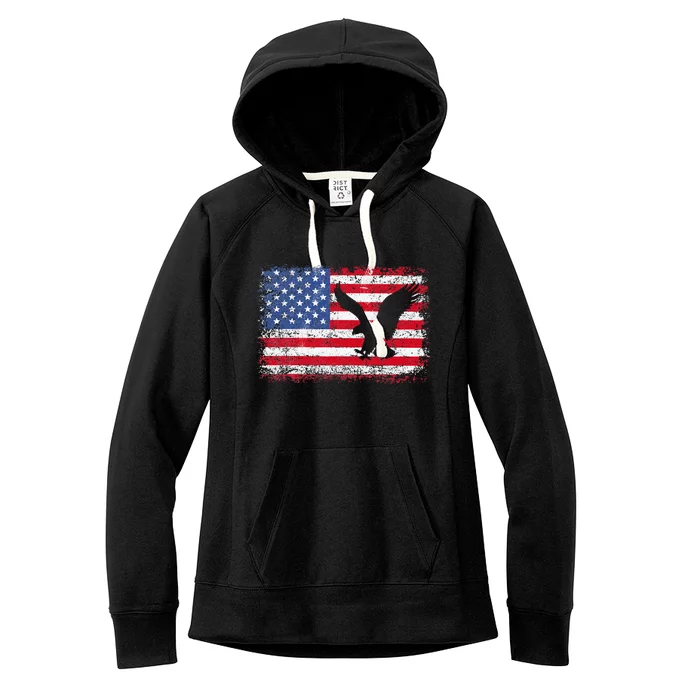 Patriotic Eagle 4th Of July Usa American Flag Women's Fleece Hoodie