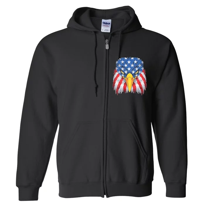 Patriotic Eagle 4th Of July Usa American Flag Merica Full Zip Hoodie