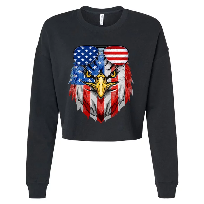 Patriotic Eagle 4th Of July Sunglass Usa American Flag Cropped Pullover Crew