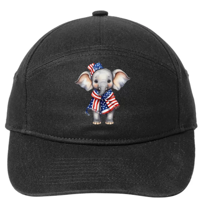 Patriotic Elephant 4th Of July Us Flag 7-Panel Snapback Hat