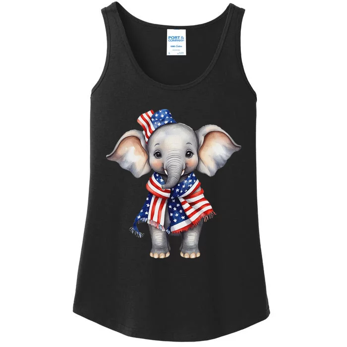 Patriotic Elephant 4th Of July Us Flag Ladies Essential Tank