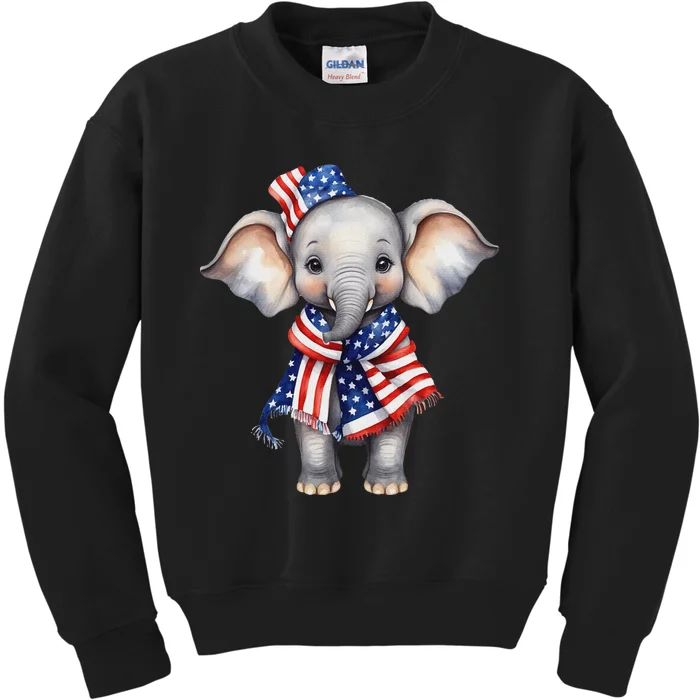 Patriotic Elephant 4th Of July Us Flag Kids Sweatshirt