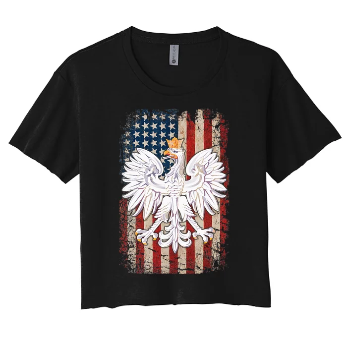 Polish Eagle American Flag Pride Poland Women's Crop Top Tee