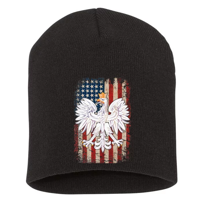 Polish Eagle American Flag Pride Poland Short Acrylic Beanie