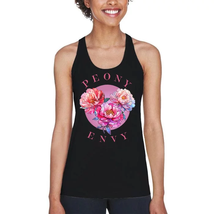 Peony Envy apparel plush peonies on glowing moon Women's Racerback Tank