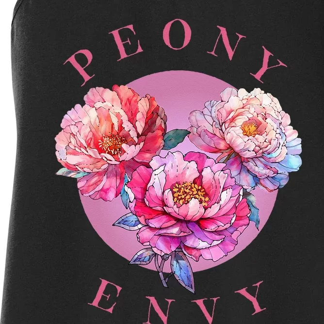 Peony Envy apparel plush peonies on glowing moon Women's Racerback Tank