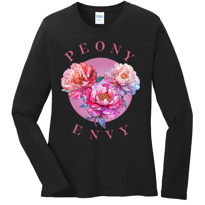 Peony Envy apparel plush peonies on glowing moon Ladies Long Sleeve Shirt