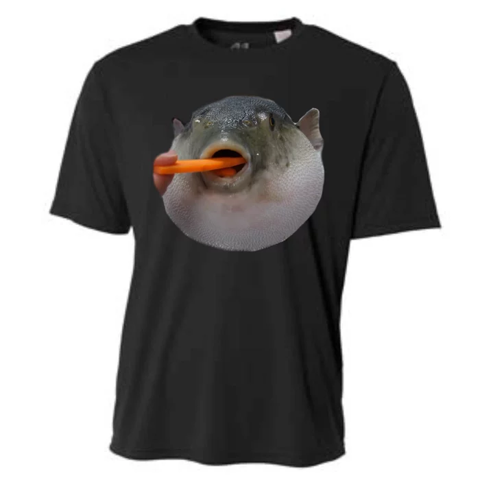 Pufferfish Eating A Carrot Meme Funny Blowfish Dank Memes Gift Cooling Performance Crew T-Shirt