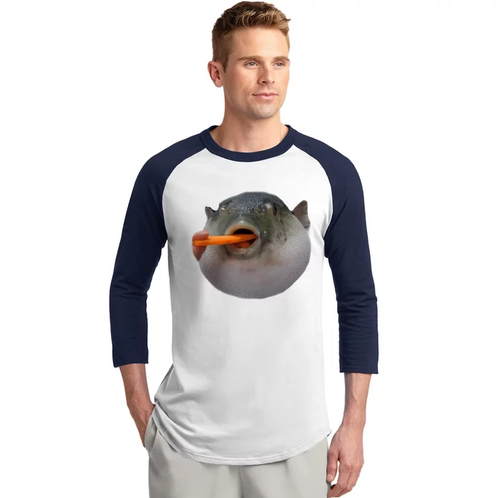 Pufferfish Eating A Carrot Meme Funny Blowfish Dank Memes Gift Baseball Sleeve Shirt