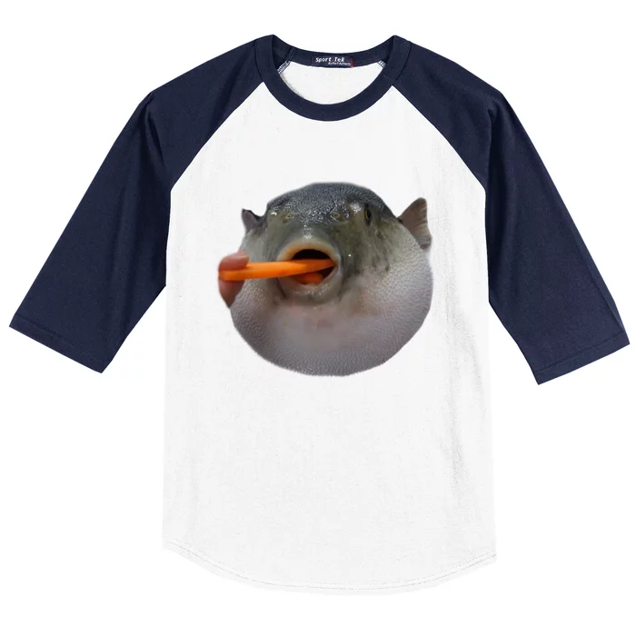 Pufferfish Eating A Carrot Meme Funny Blowfish Dank Memes Gift Baseball Sleeve Shirt