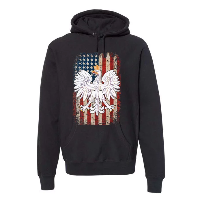 Polish Eagle American Flag Pride Poland Premium Hoodie