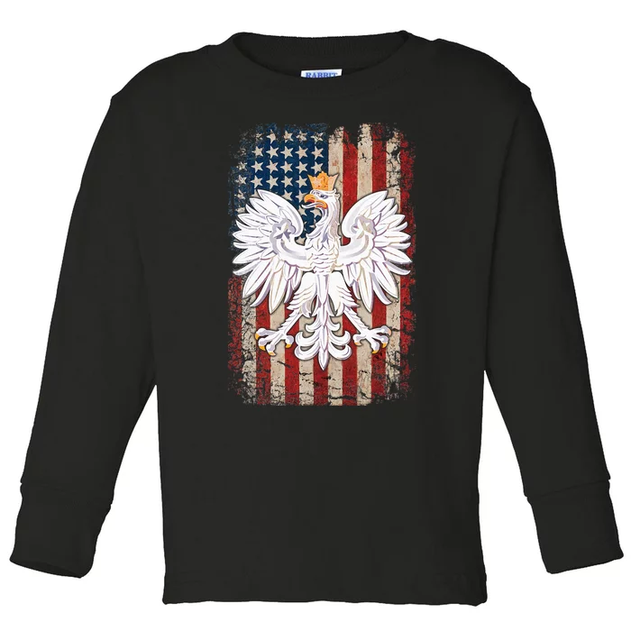 Polish Eagle American Flag Pride Poland Toddler Long Sleeve Shirt