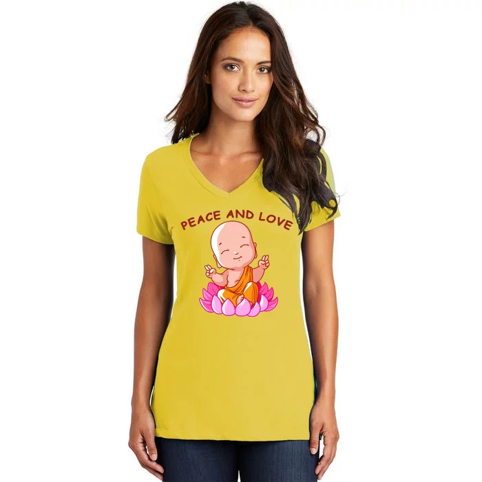 Peace And Love Buddha Women's V-Neck T-Shirt