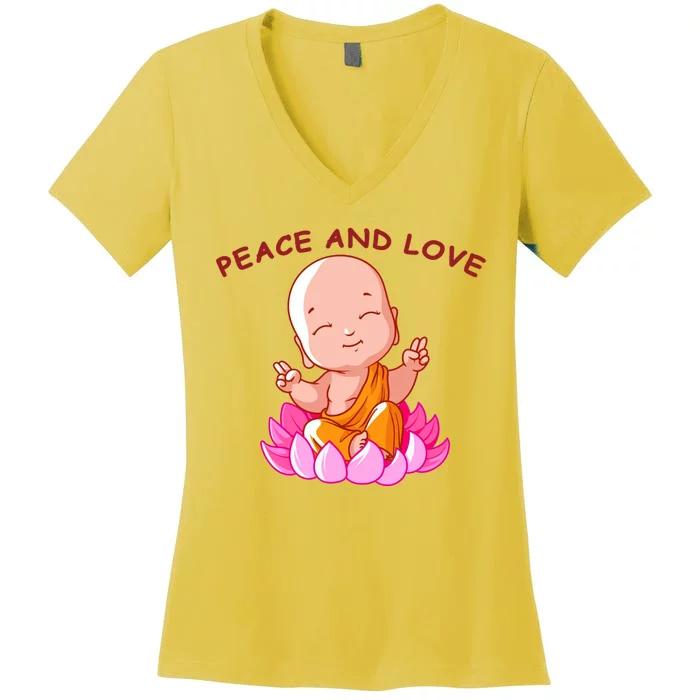 Peace And Love Buddha Women's V-Neck T-Shirt