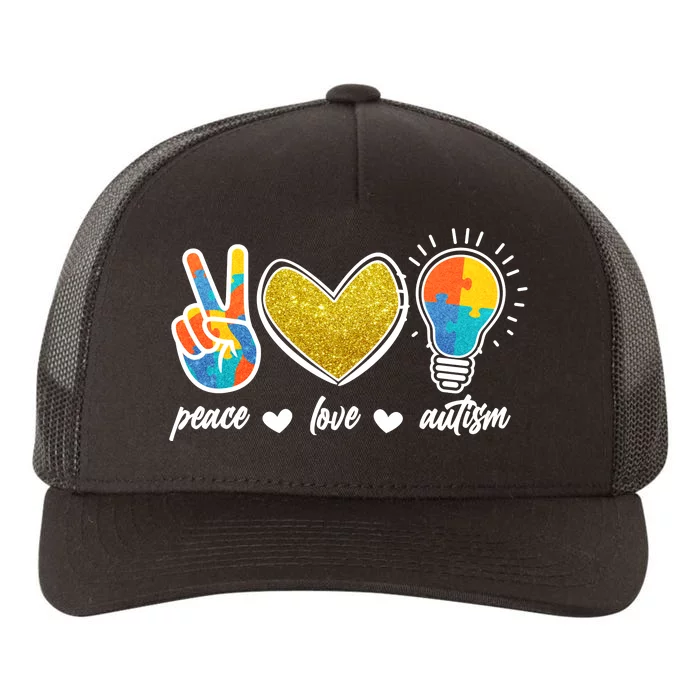 Peace Love & Autism Autism Awareness Month Yupoong Adult 5-Panel Trucker Hat