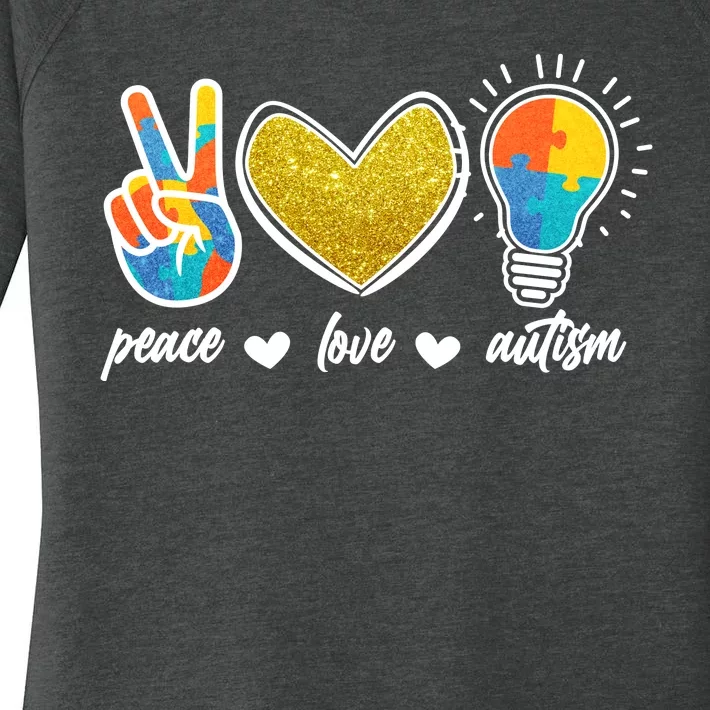 Peace Love & Autism Autism Awareness Month Women's Perfect Tri Tunic Long Sleeve Shirt