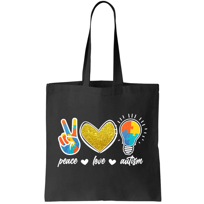 Peace Love & Autism Autism Awareness Month Tote Bag