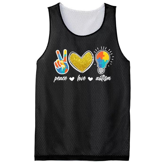 Peace Love & Autism Autism Awareness Month Mesh Reversible Basketball Jersey Tank