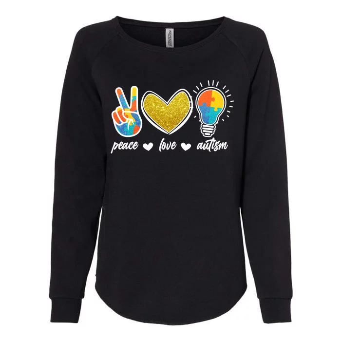 Peace Love & Autism Autism Awareness Month Womens California Wash Sweatshirt