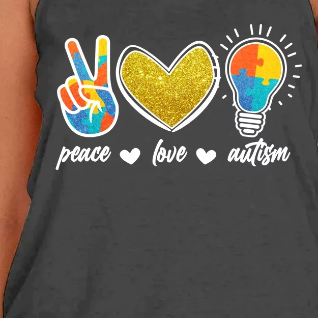 Peace Love & Autism Autism Awareness Month Women's Knotted Racerback Tank