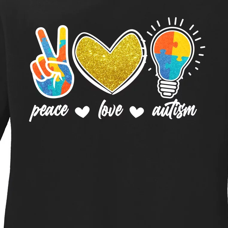 Peace Love & Autism Autism Awareness Month Ladies Long Sleeve Shirt