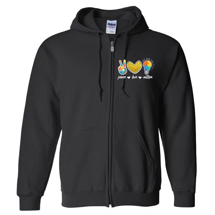 Peace Love & Autism Autism Awareness Month Full Zip Hoodie