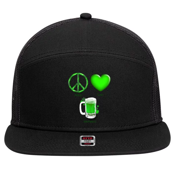 Peace Love Beer - Happiness Irish St. Patrick's Day 7 Panel Mesh Trucker Snapback Hat