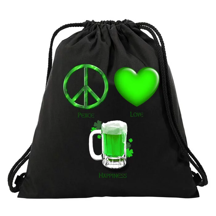 Peace Love Beer - Happiness Irish St. Patrick's Day Drawstring Bag