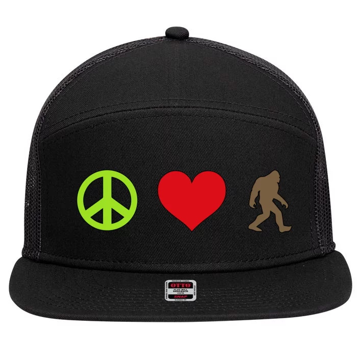 Peace Love Bigfoot 7 Panel Mesh Trucker Snapback Hat