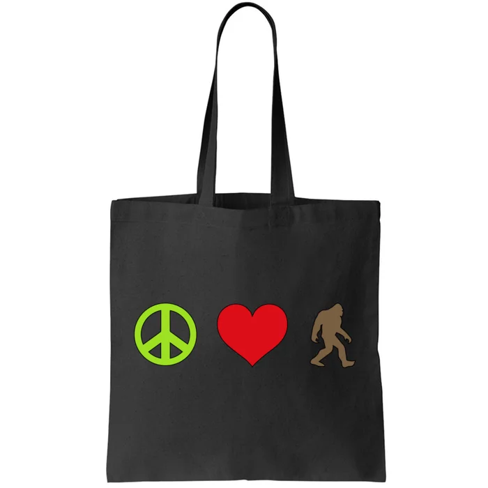 Peace Love Bigfoot Tote Bag