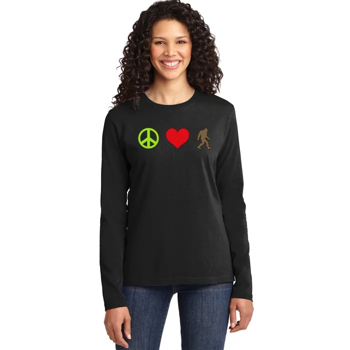 Peace Love Bigfoot Ladies Long Sleeve Shirt