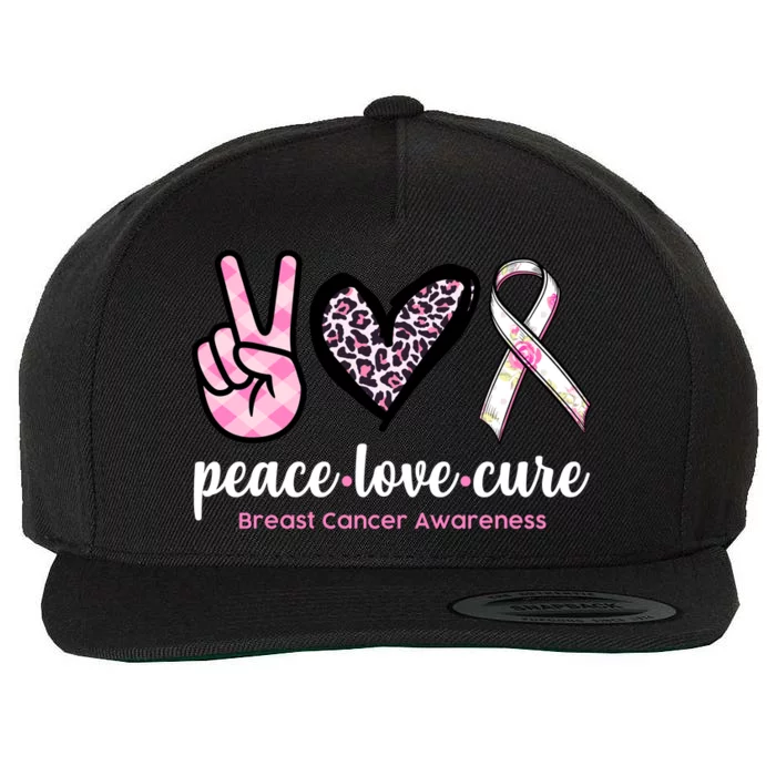 Peace Love Cure Breast Cancer Awareness Fashion Patterns Wool Snapback Cap