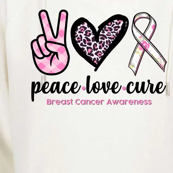 Peace Love Cure Breast Cancer Awareness Fashion Patterns Womens Funnel Neck Pullover Hood