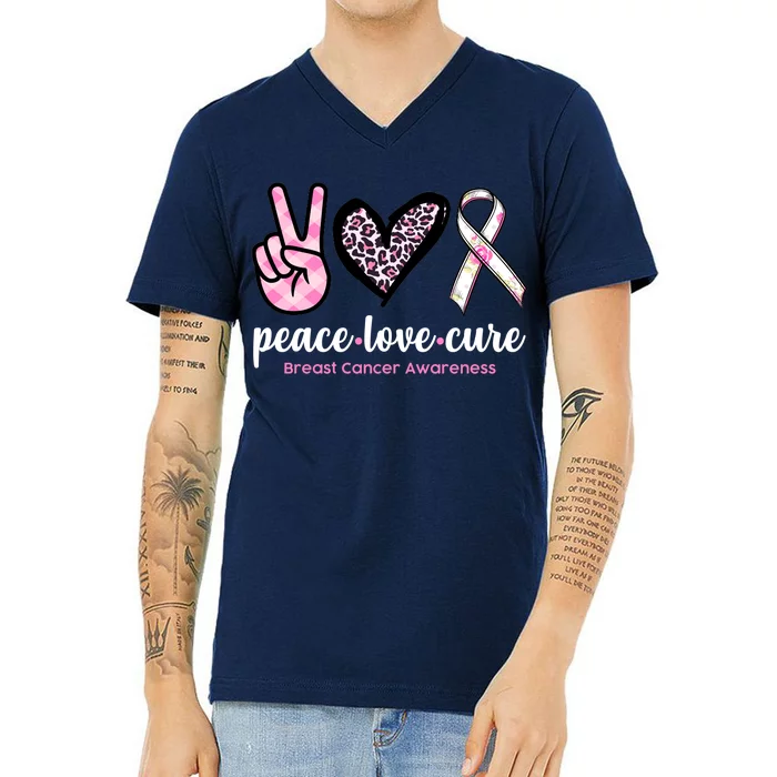 Peace Love Cure Breast Cancer Awareness Fashion Patterns V-Neck T-Shirt