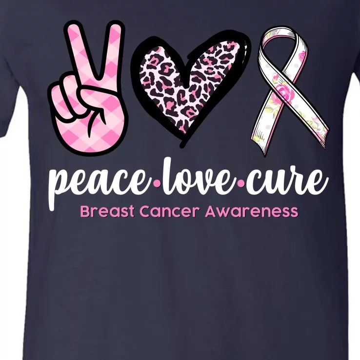 Peace Love Cure Breast Cancer Awareness Fashion Patterns V-Neck T-Shirt