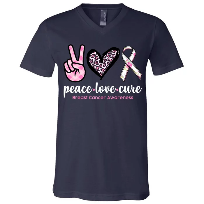 Peace Love Cure Breast Cancer Awareness Fashion Patterns V-Neck T-Shirt