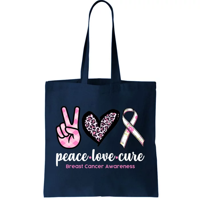 Peace Love Cure Breast Cancer Awareness Fashion Patterns Tote Bag