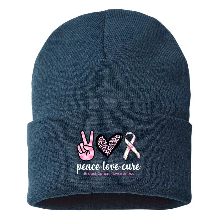 Peace Love Cure Breast Cancer Awareness Fashion Patterns Sustainable Knit Beanie