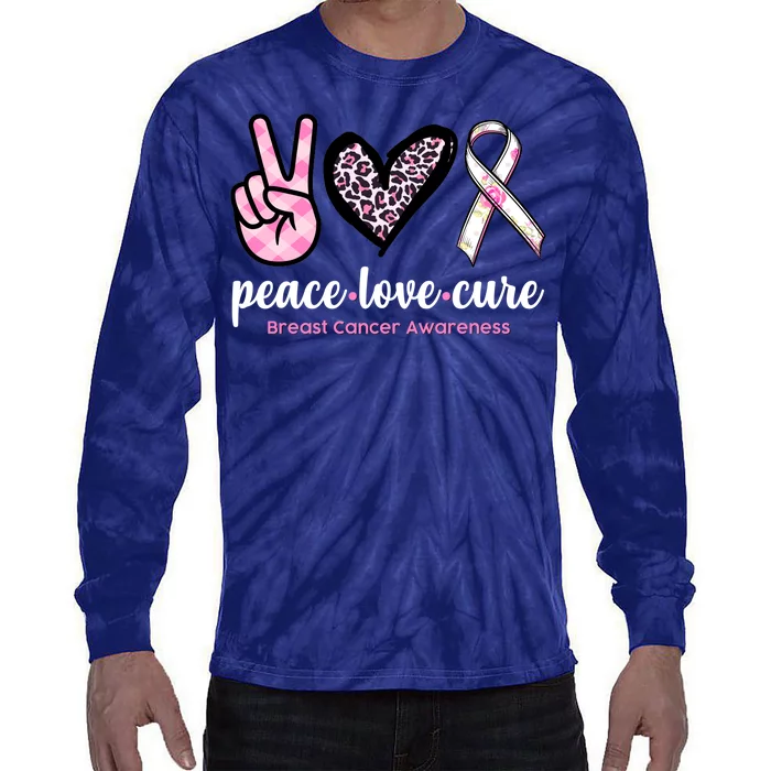 Peace Love Cure Breast Cancer Awareness Fashion Patterns Tie-Dye Long Sleeve Shirt